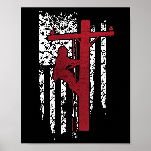 Poster Lineman Shirts - Lineman Drapeau américain (Devant)