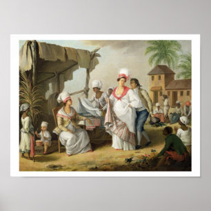 Poster Linen Market, Roseau, Dominique, c.1780 (huile sur