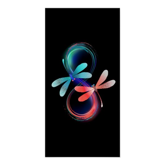 Poster L'infini avec des libellules lumineuses (Devant)
