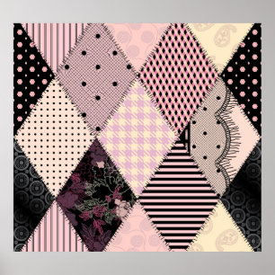 Poster Lingerie textile : Patchwork Motif Vintage