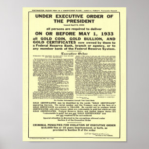 Poster Lingot menaçant de pièce d'or du décret 6102