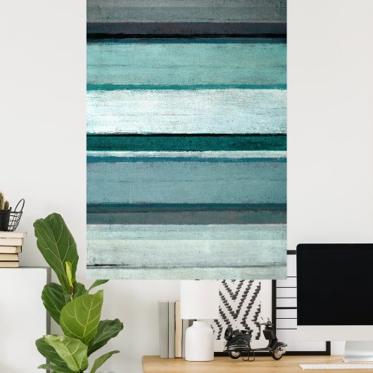 Poster 'Link' Art Turquoise et gris Abstrait (Bureau à domicile)