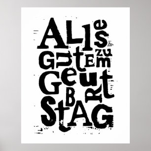 Poster Lino Cut noir et blanc allemand "Joyeux anniversai