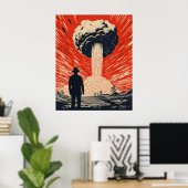 Poster Linocut vintage - Homme élégant en costume (Bureau à domicile)