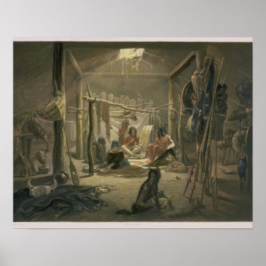 Poster L'intérieur de la cabane d'un chef mandan, plaque (Devant)