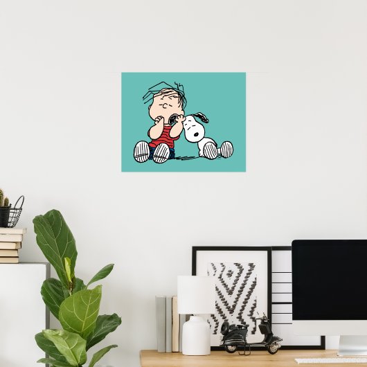 Poster Linus consolé avec l'oreille de Snoopy (Bureau à domicile)