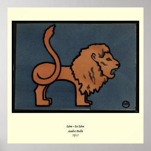Poster Lion - ancien, illustration de livre colorée