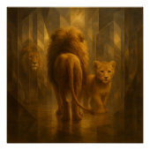 Poster Lion and Cub in a Golden Mirror Maze – GeoWild Art (Devant)