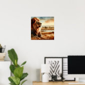 Poster Lion aquarelle sur la savane (Bureau à domicile)
