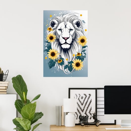 Poster Lion Art, Faune Safari Africain White Lion Wall (Bureau à domicile)