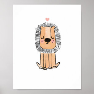 Poster Lion art mignon aquarelle maternelle