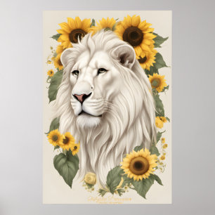 Poster Lion Art, tournesols et faune Safari Lion blanc