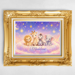 Poster Lion bébé girafe zèbre et éléphant personnalisés 