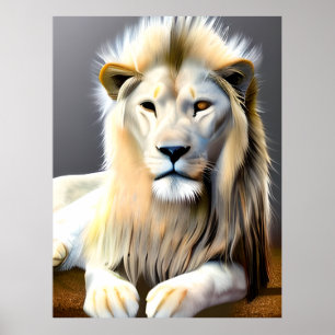 Poster Lion blanc majestueux avec différents yeux colorés