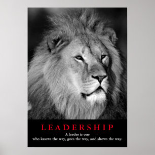 Poster Lion blanc noir leadership de motivation