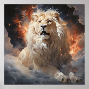 Poster Lion blanc sur les nuages