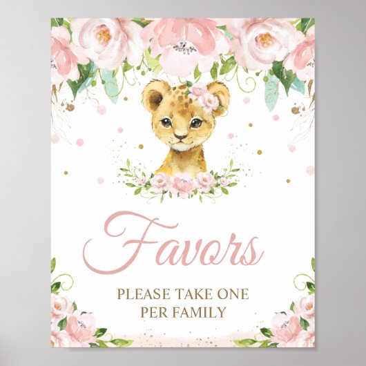 Poster Lion Blush rose Baby shower Floral Anniversaire Fa (Devant)