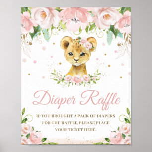Poster Lion Blush rose Baby shower floral Barreau Raffin