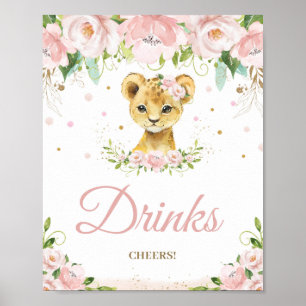 Poster Lion Blush rose Baby shower Floral Boissons Cheveu