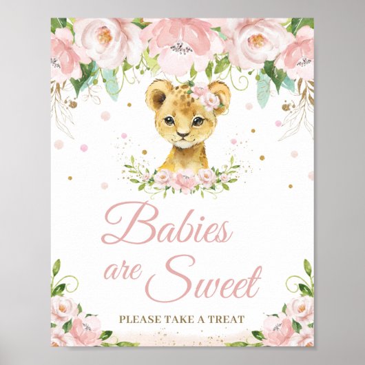 Poster Lion Blush rose Floral Baby shower doux (Devant)