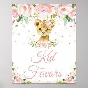 Poster Lion Blush rose Floral fête d'anniversaire Enfants