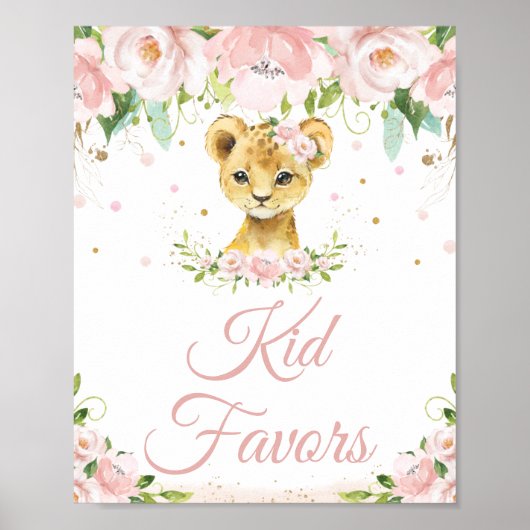 Poster Lion Blush rose Floral fête d'anniversaire Enfants (Devant)