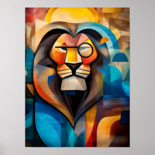 Poster Lion Charmeur – Roi Cubiste avec un Monocle