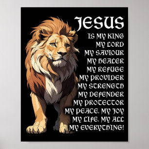Poster Lion Christian Jésus Est Mon Dieu Roi, Seigneur, S