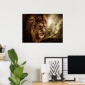 Poster Lion contre ciel orageux (Bureau à domicile)