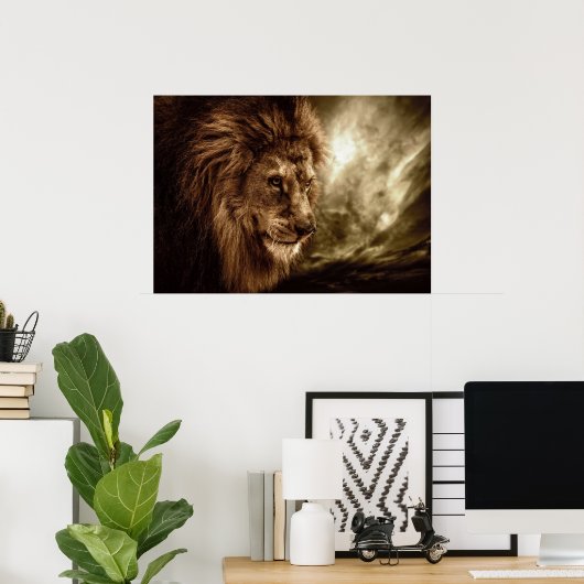 Poster Lion contre ciel orageux (Bureau à domicile)
