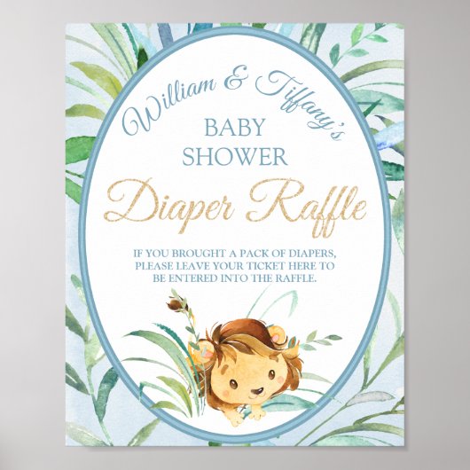 Poster Lion Cub Boy's Baby shower Diaper Raffle (Devant)