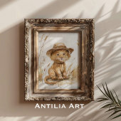 Poster Lion Cub en Casquette Whimsical Art Rustique