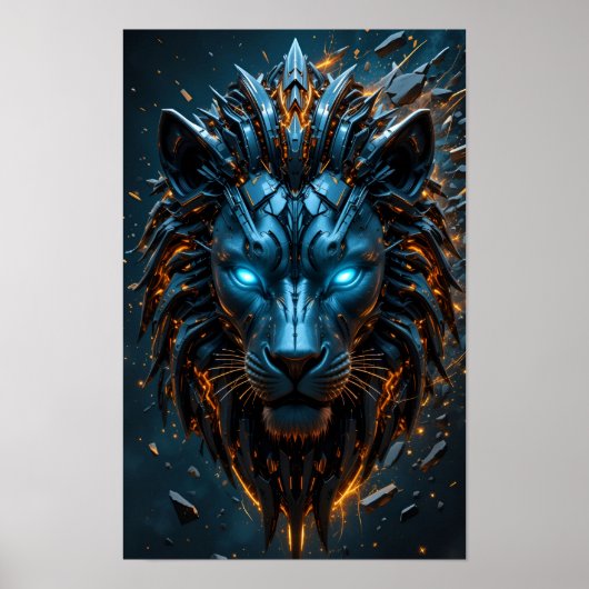 Poster Lion Cyber aux Yeux Bleus (Devant)