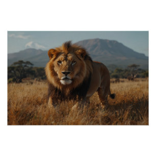 Poster Lion d'Afrique et Kilimandjaro