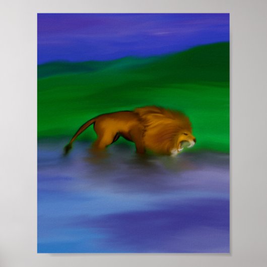 Poster "Lion dans l'eau" (Devant)