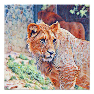 Poster lion d'aquarell