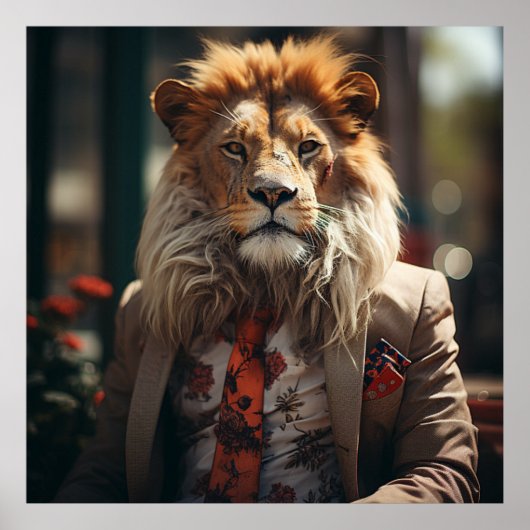 Poster Lion de chef du crime en costume et Cravate (Devant)