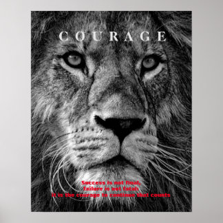 Poster Lion de courage motivationnel noir et blanc