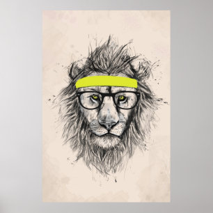 Poster Lion de hippie (fond clair)