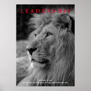 Poster Lion de leadership motivationnel noir blanc