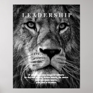 Poster Lion de leadership motivationnel noir et blanc