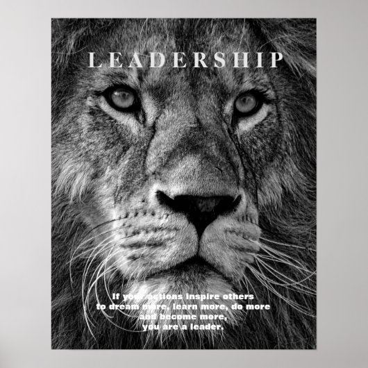 Poster Lion de leadership motivationnel noir et blanc (Devant)