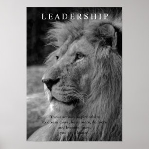 Poster Lion de leadership motivationnel noir et blanc