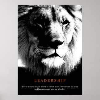 Poster Lion de leadership motivationnel tendance noir et