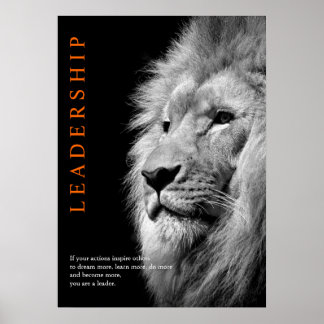 Poster Lion de leadership motivationnel tendance noir et