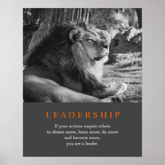 Poster Lion de leadership motivationnel tendance noir et