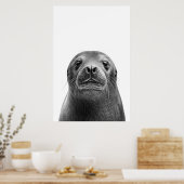 Poster Lion de mer moderne Portrait noir blanc (Cuisine)