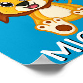 Poster Lion de Safari Mignon Dessin Animé Jungle Nom Bleu (Coin)