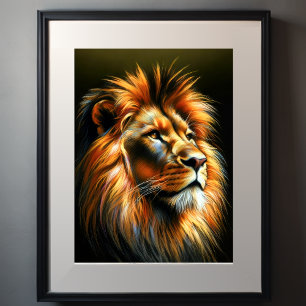 Poster Lion Dessin Pastel Dur