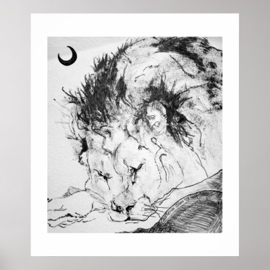 Poster Lion dormant (Devant)